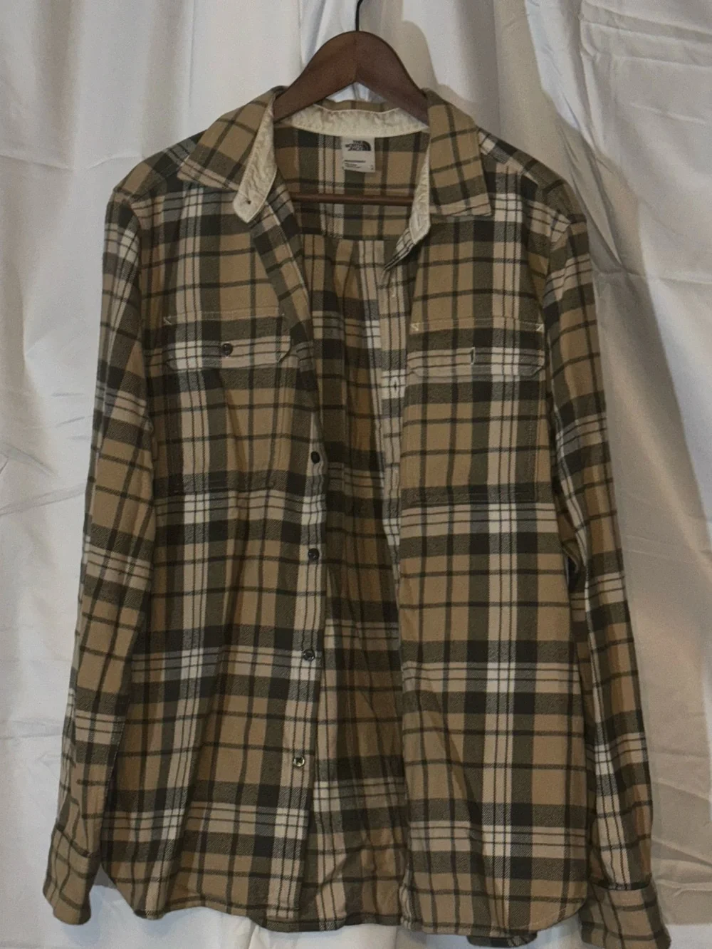 The North Face Men's Tan and Black Plaid Button-Down Shirt